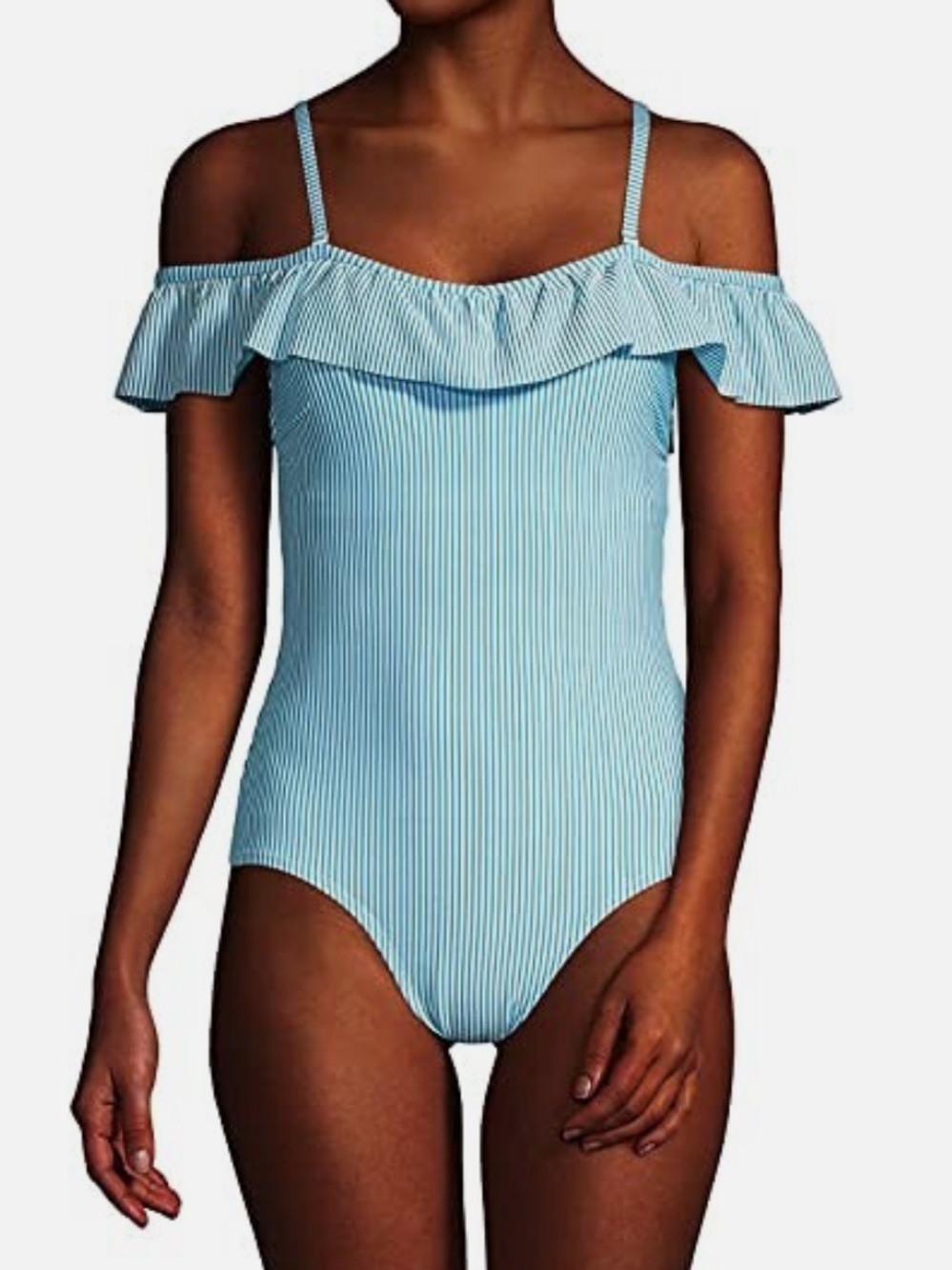 NWT Lands’ End Off the Shoulder Ruffle One Piece Swimsuit